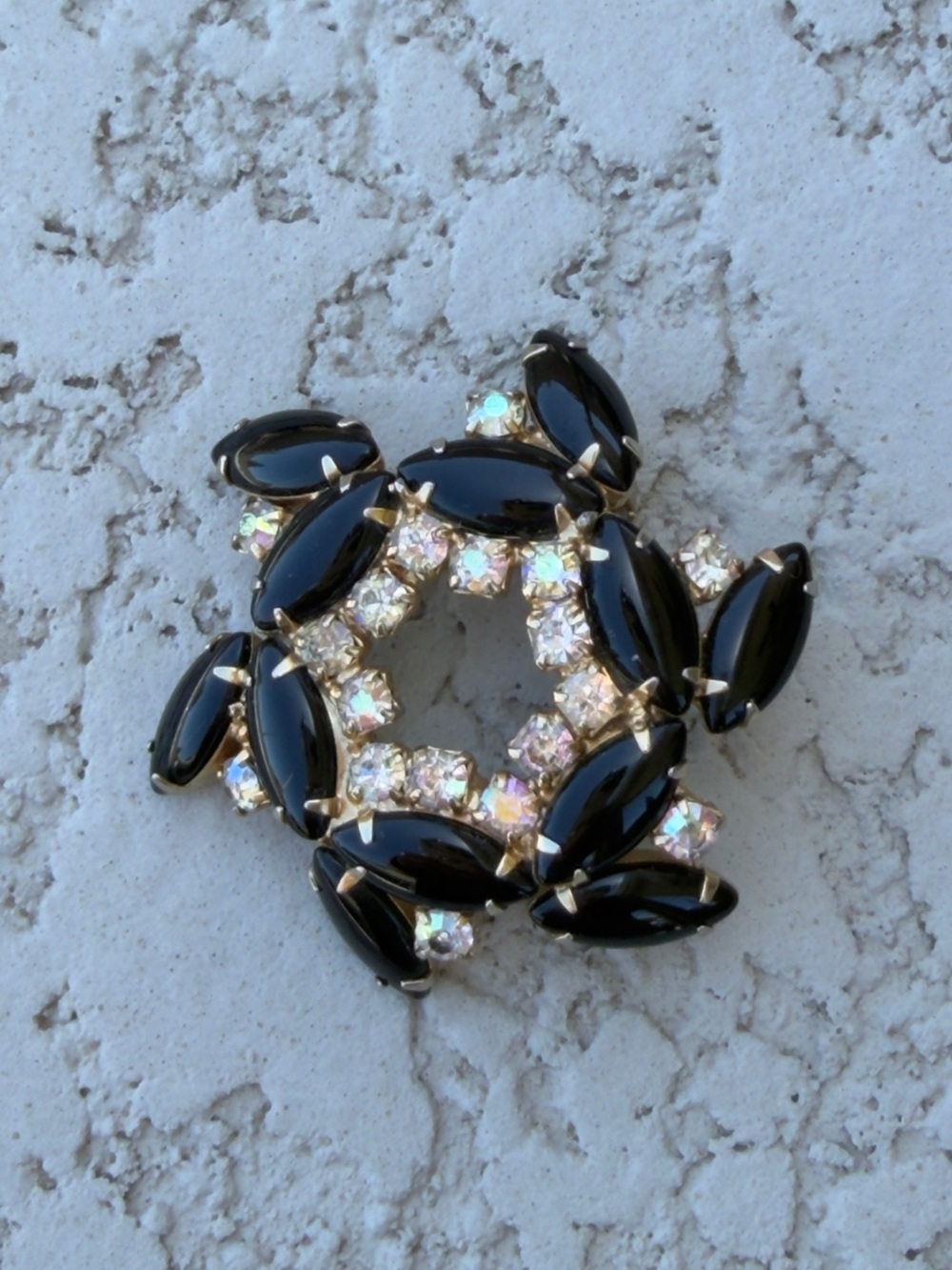 Black Marquise & Aurora Crystal Floral Brooch - Women's Jewelry